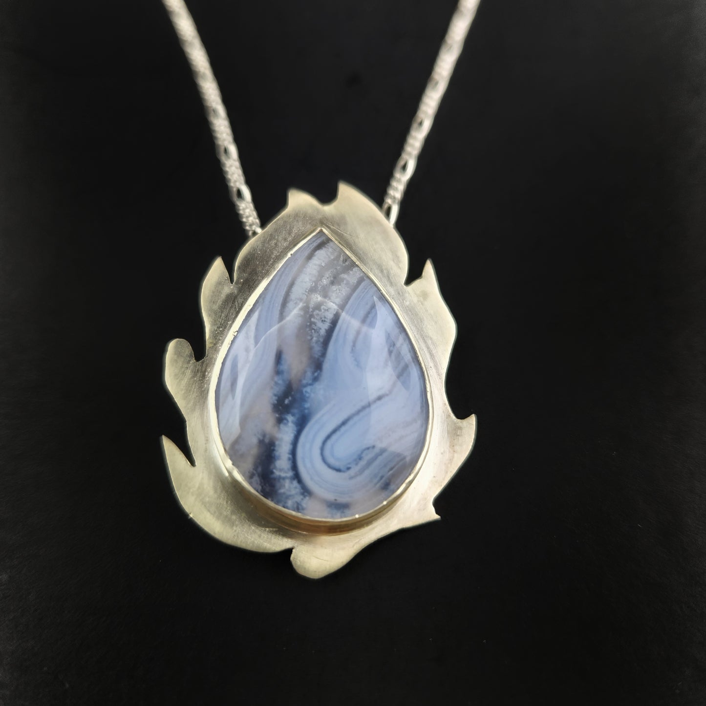 Blue lace Agate silver Pendant