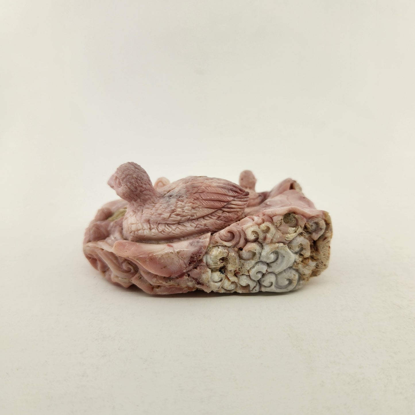 Pink Opal Duck and Duckling Carving