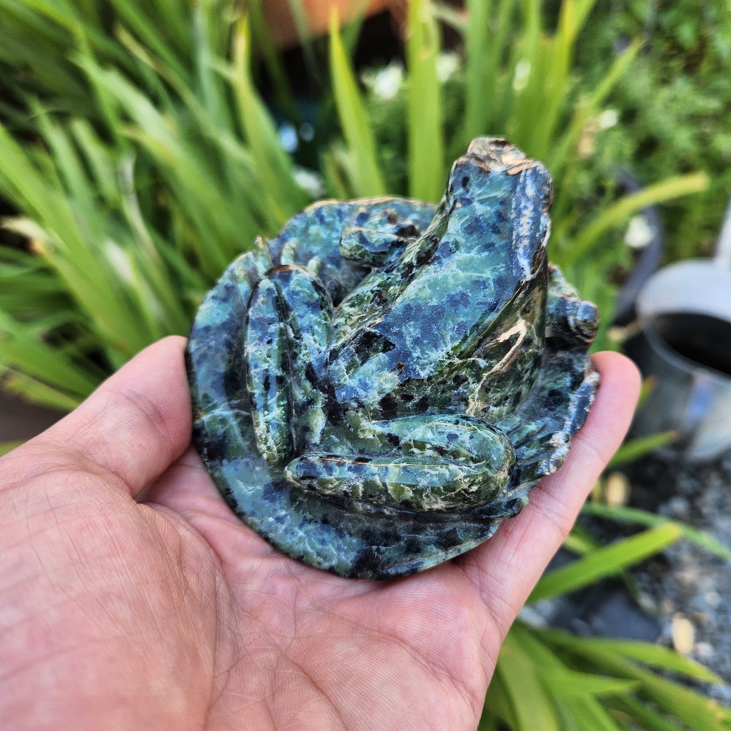 Frog on Lily Pad Handcarved into Oregon Jade