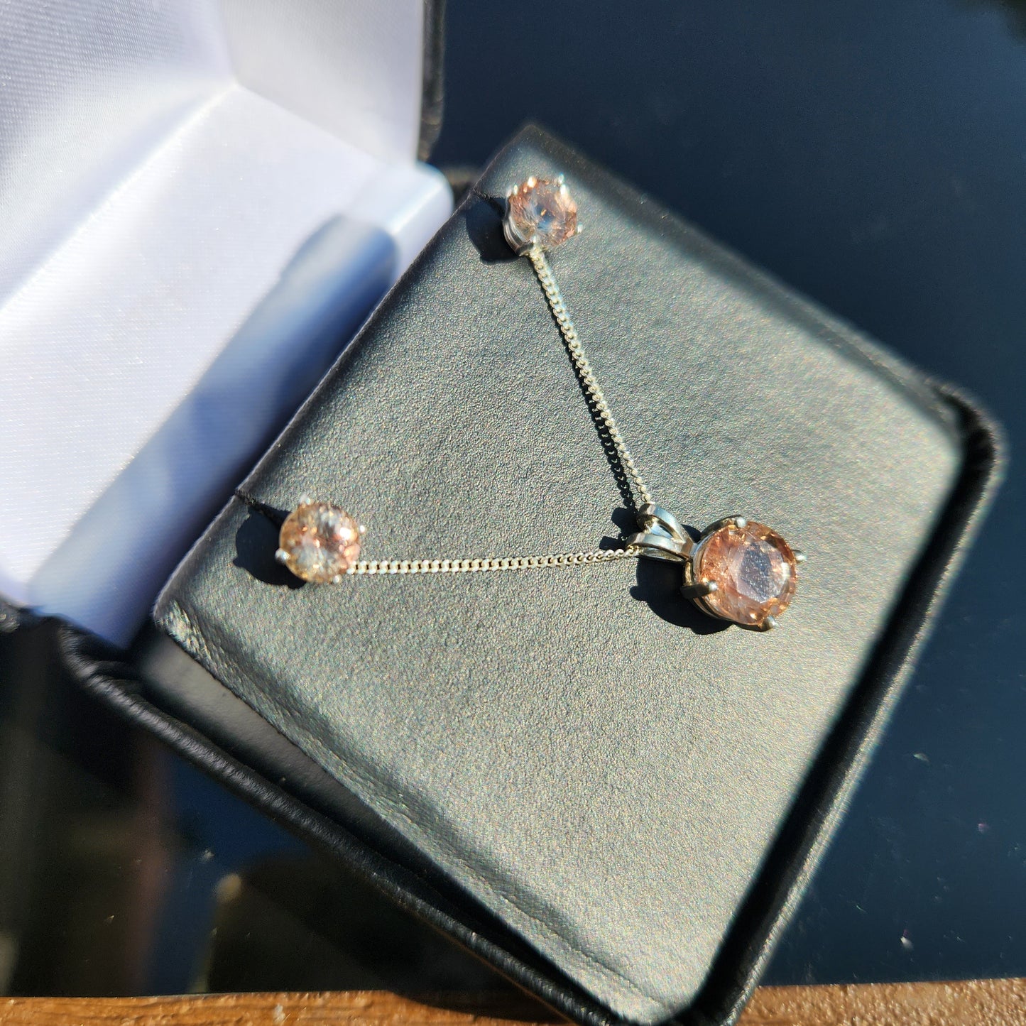 Oregon Sunstone Earring and Pendant Set in sterling silver