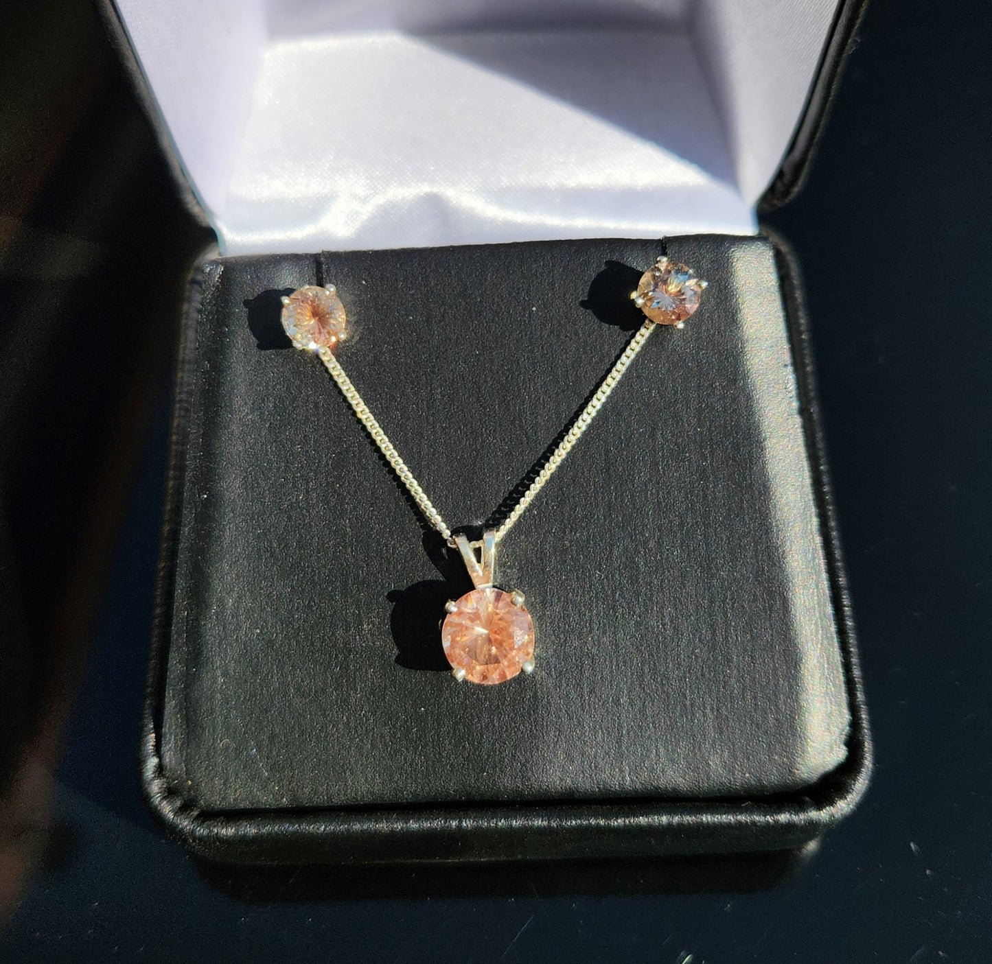 Oregon Sunstone Earring and Pendant Set in sterling silver