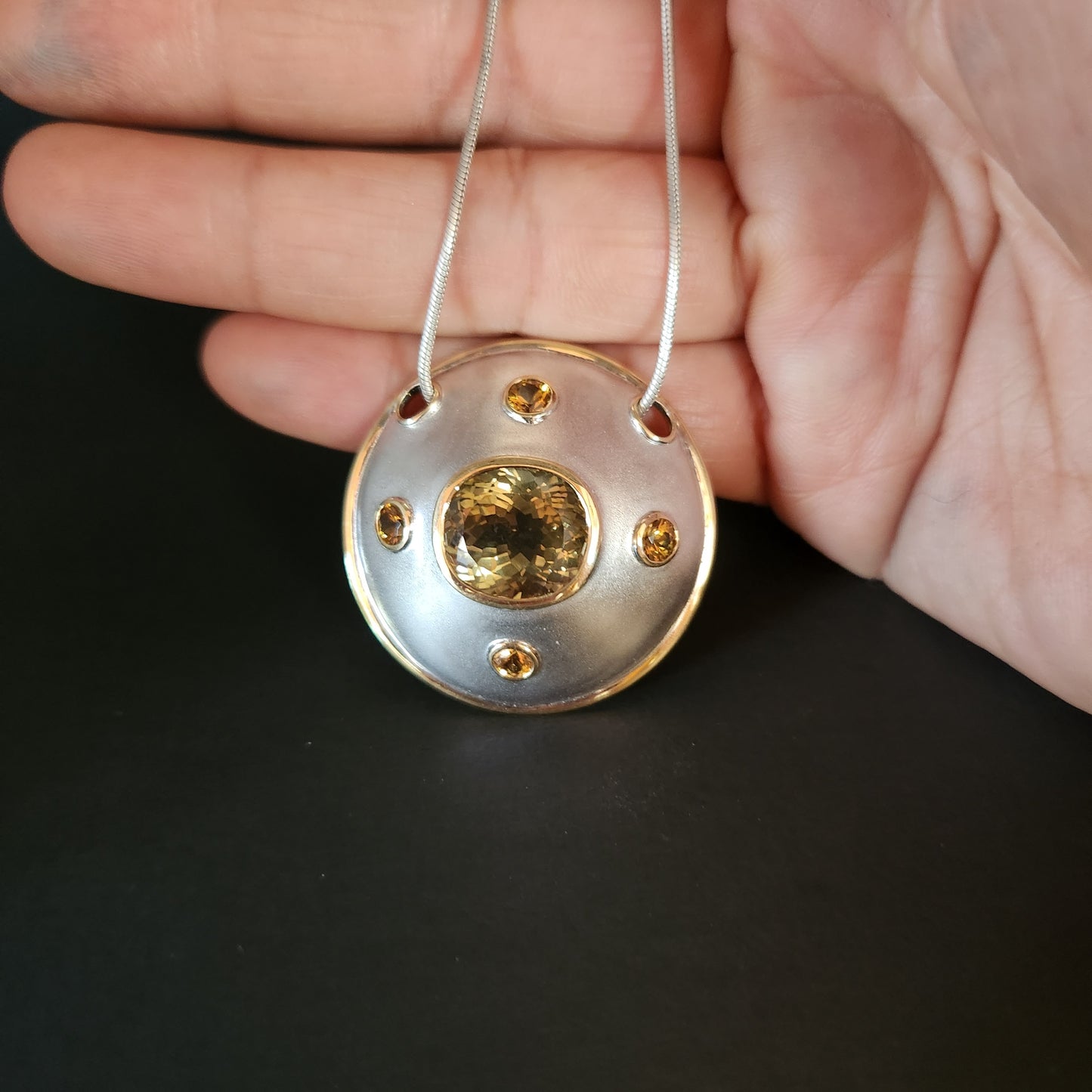 Lemon Quartz and Mali Garnet Pendant set in Sterling silver