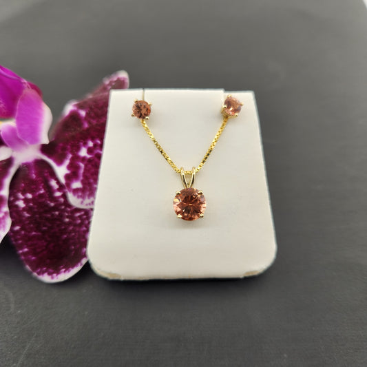 Oregon Sunstone Pendant and Earring set in 14 ky gold