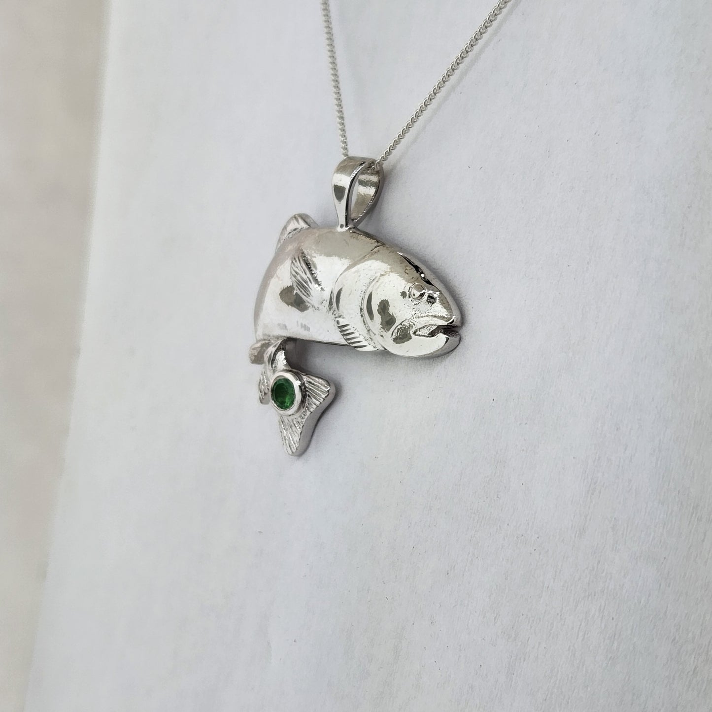 Fish Pendant in Sterling Silver with Tsavorite Garnet