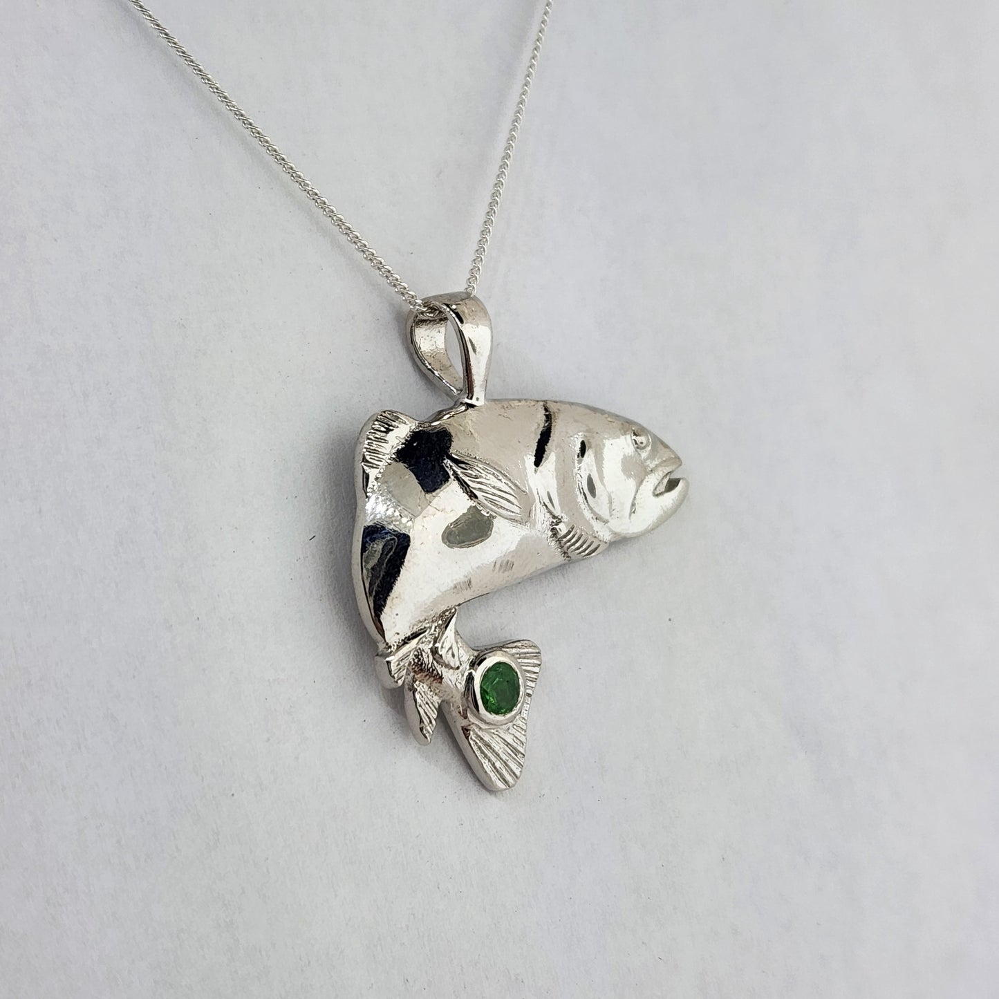 Fish Pendant in Sterling Silver with Tsavorite Garnet