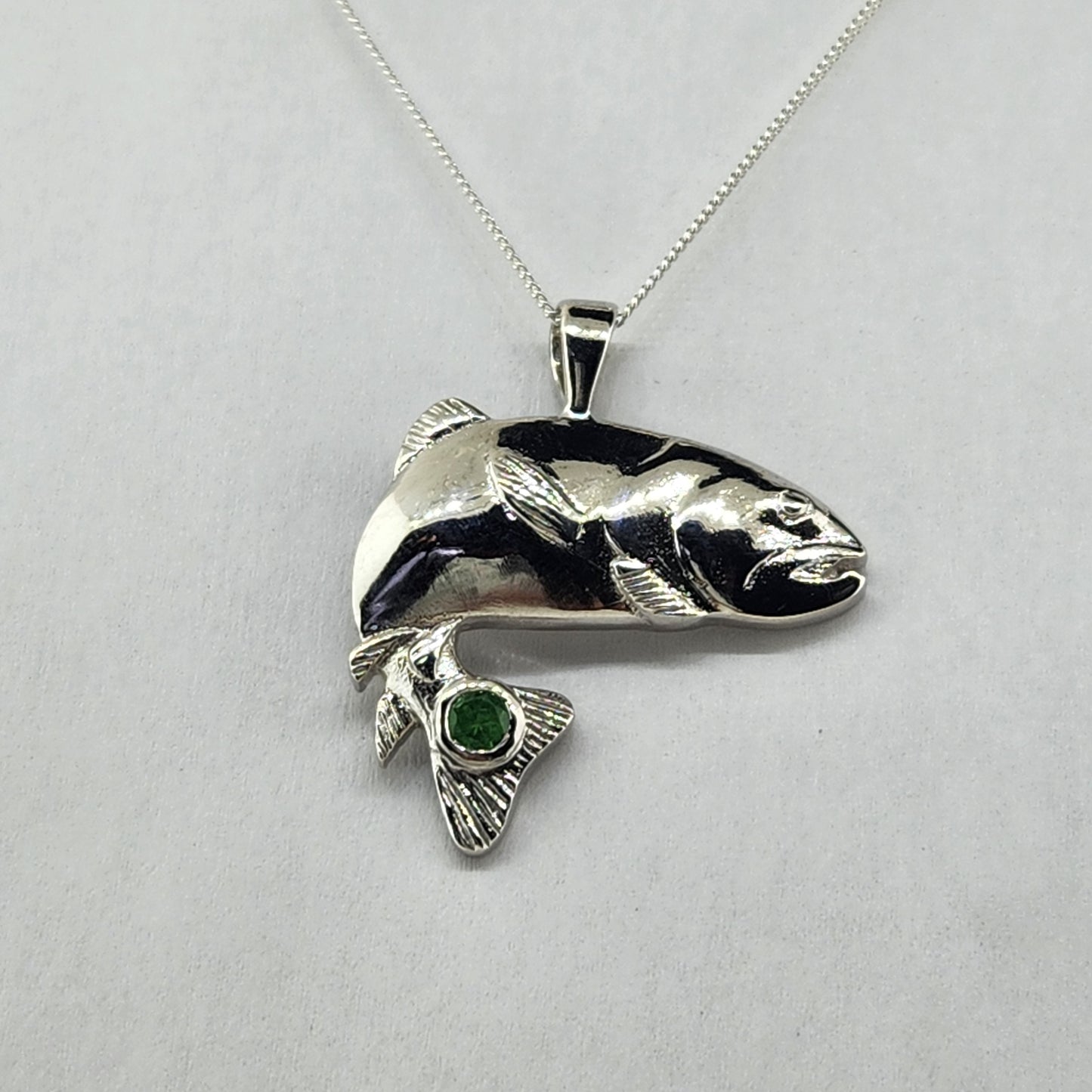 Fish Pendant in Sterling Silver with Tsavorite Garnet