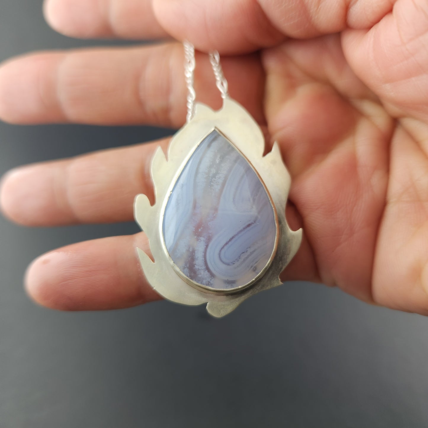Blue lace Agate silver Pendant