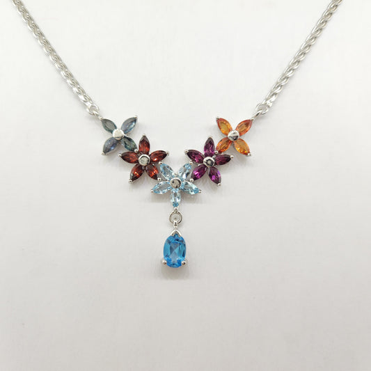 Mixed Stone Blue Topaz, Citrine, and Garnet Pendant in Sterling Silver