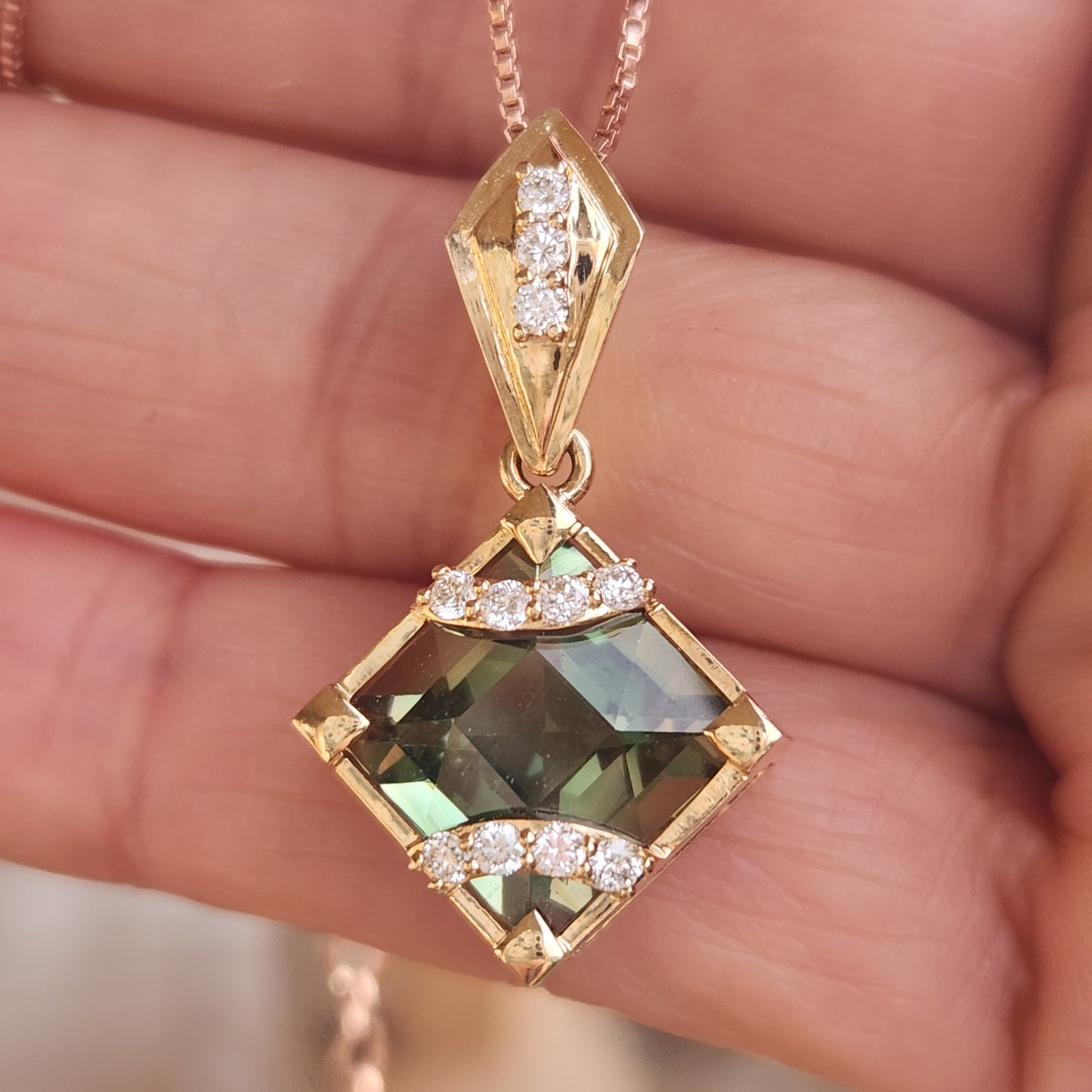 Oregon Sunstone Pendant set in 14 ky with Diamonds