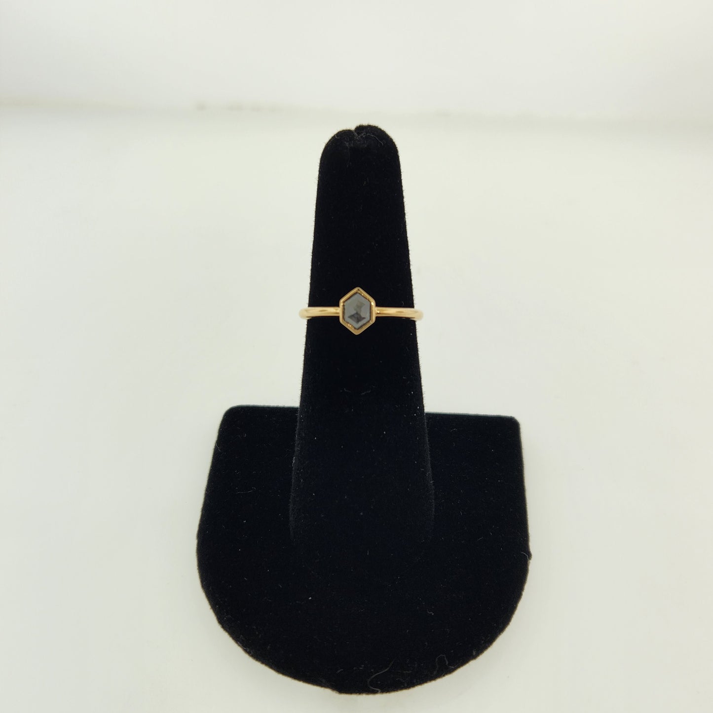 Salt & Pepper Hexagon Diamond Ring 14 k Yellow Gold.