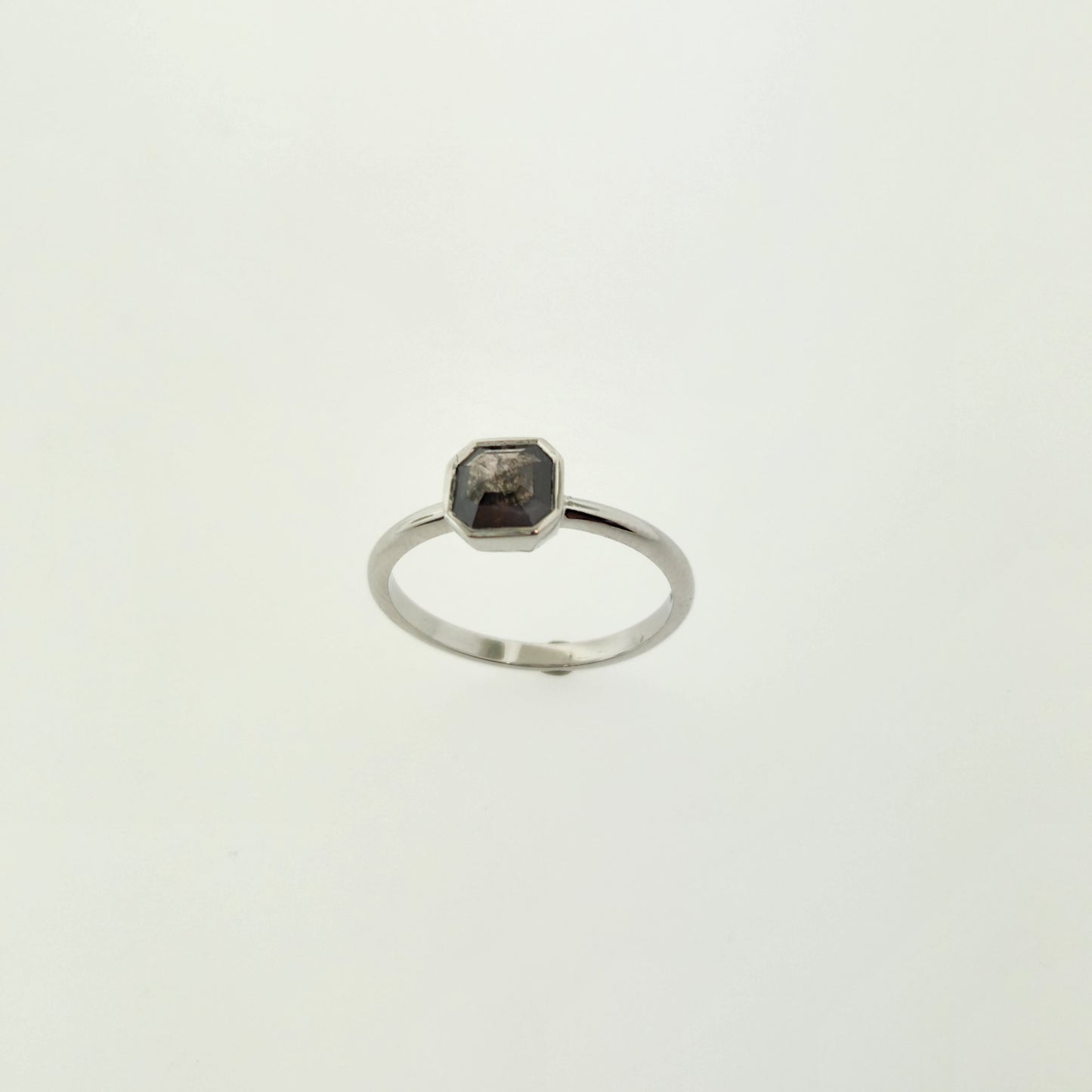 Salt & Pepper Hexagon Diamond Ring Setting in 14 k White Gold.