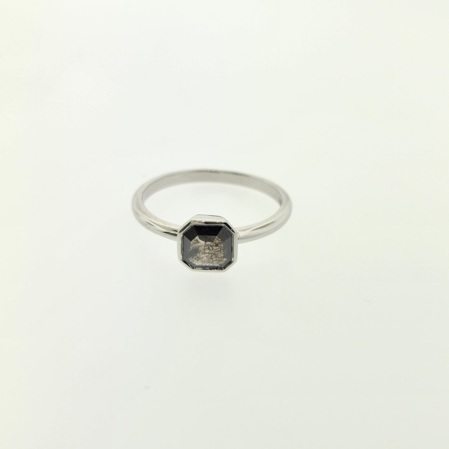 Salt & Pepper Hexagon Diamond Ring Setting in 14 k White Gold.