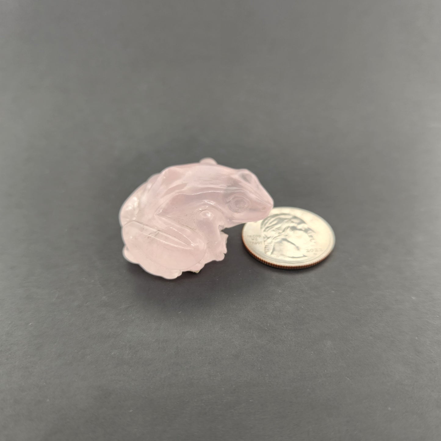 Hand Carved Rose Quartz Frog.