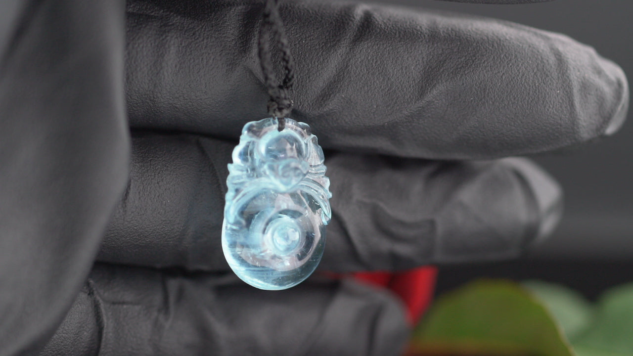 Aquamarine Spider Carving Pendant