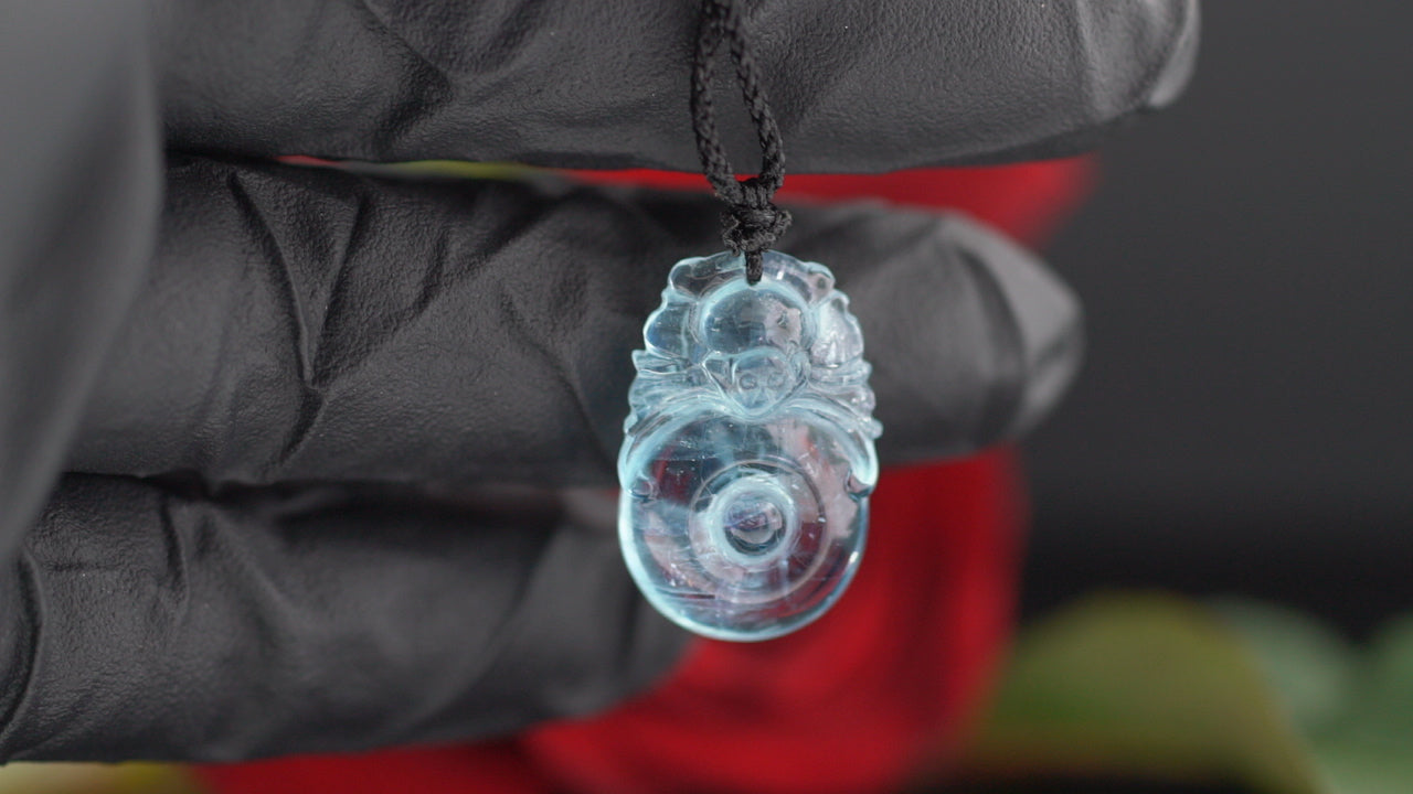 Aquamarine Spider Carving Pendant