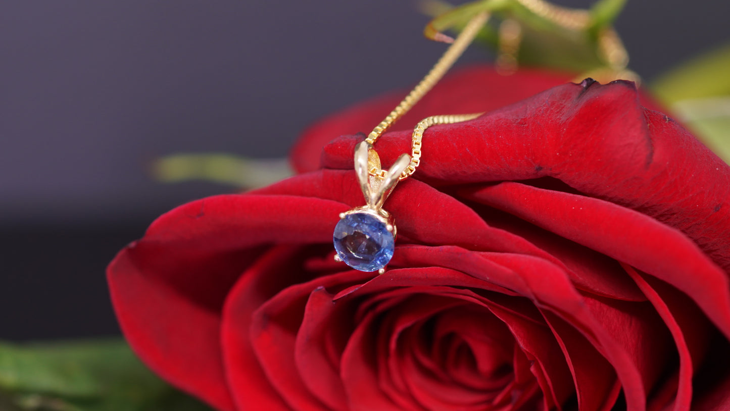 6 mm Sapphire Pendant set in 14k Yellow Gold.