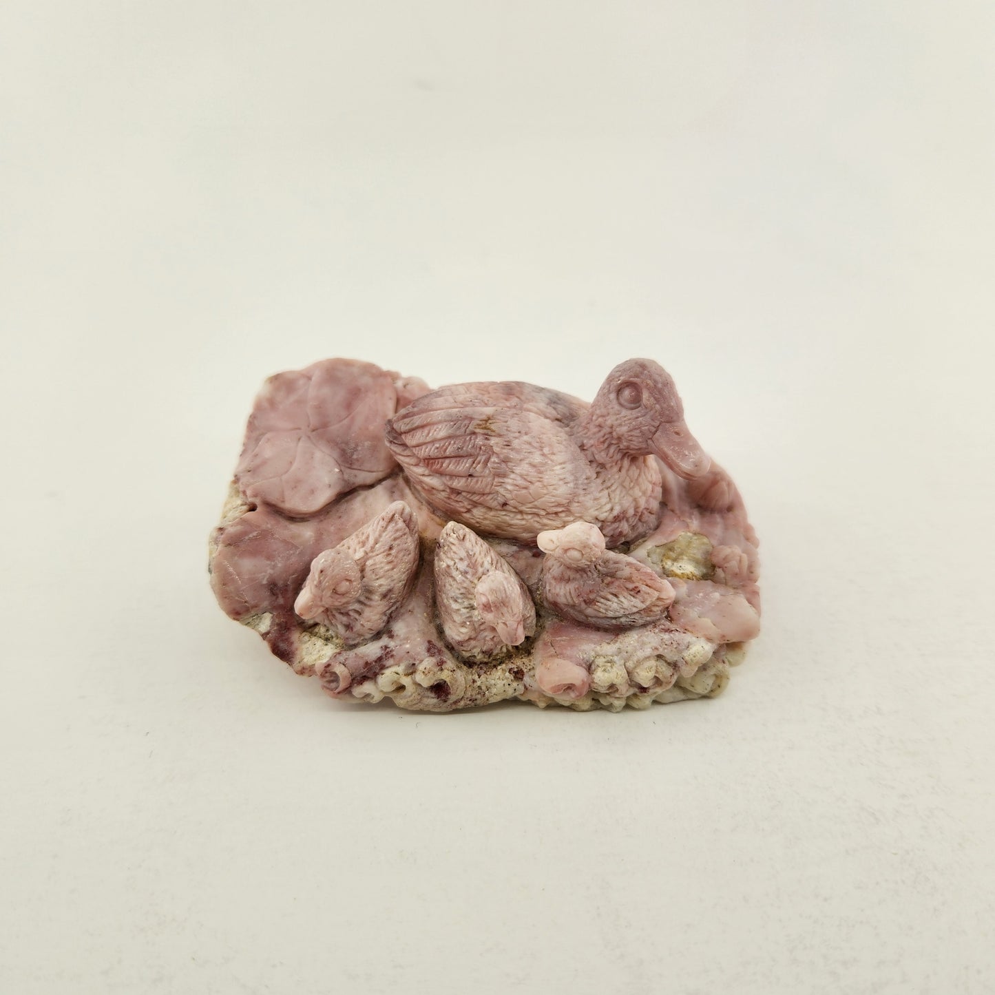 Pink Opal Duck and Duckling Carving