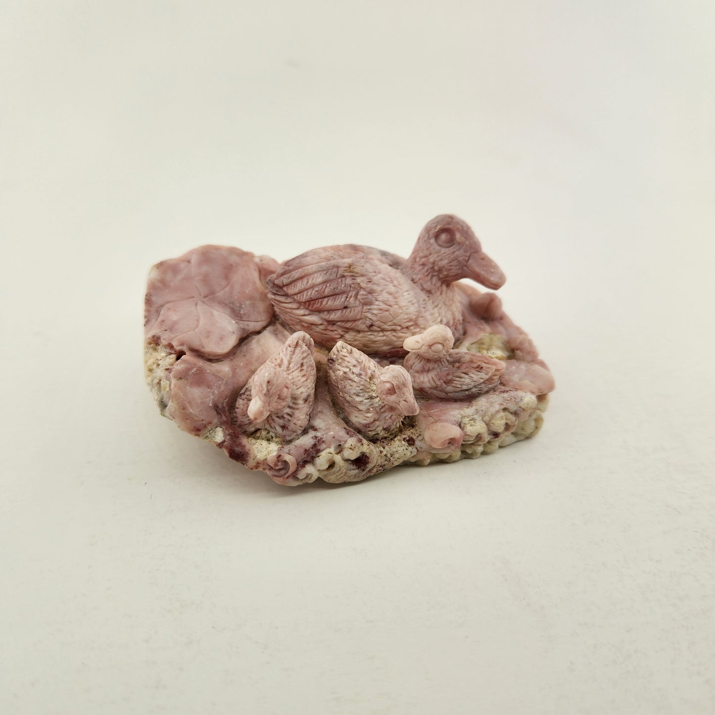 Pink Opal Duck and Duckling Carving