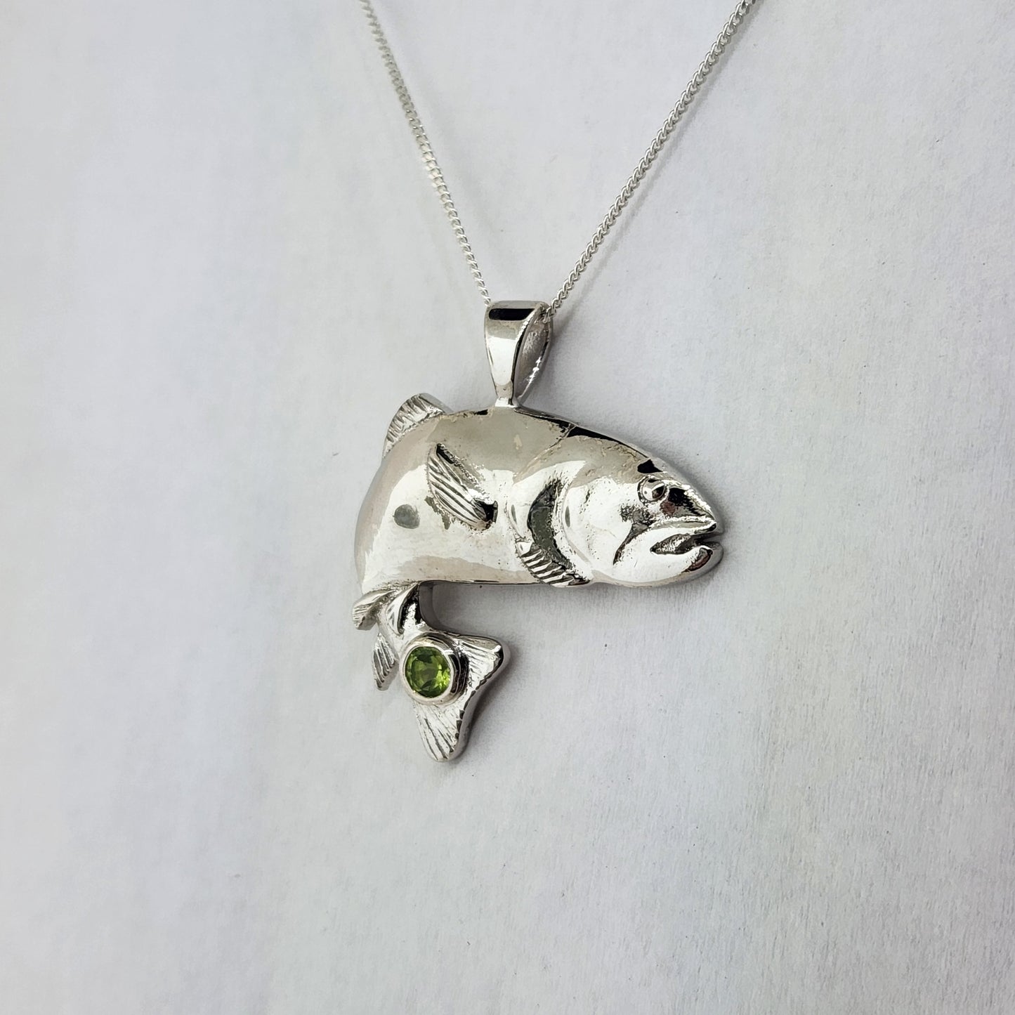 Fish Pendant in Sterling Silver with Peridot