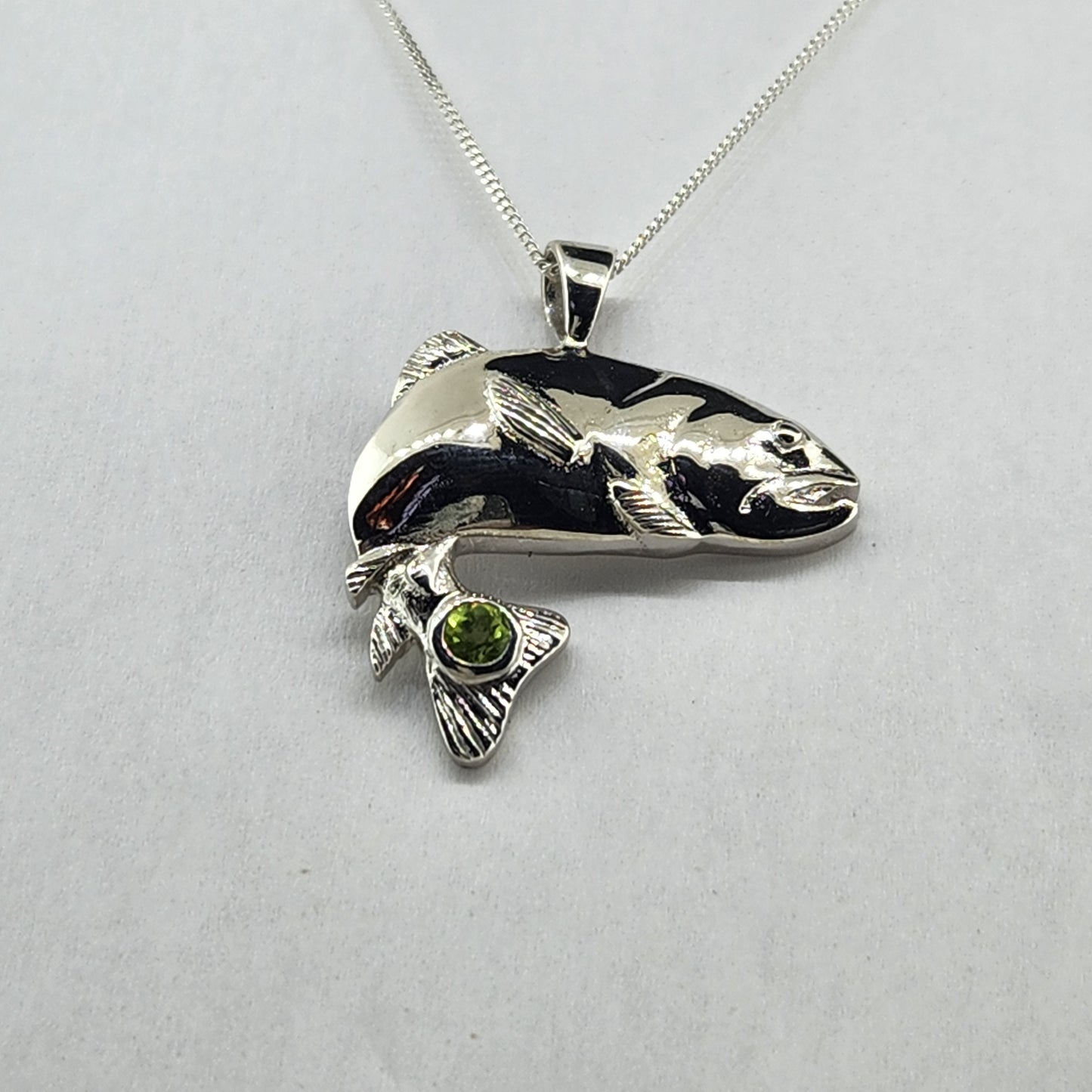 Fish Pendant in Sterling Silver with Peridot
