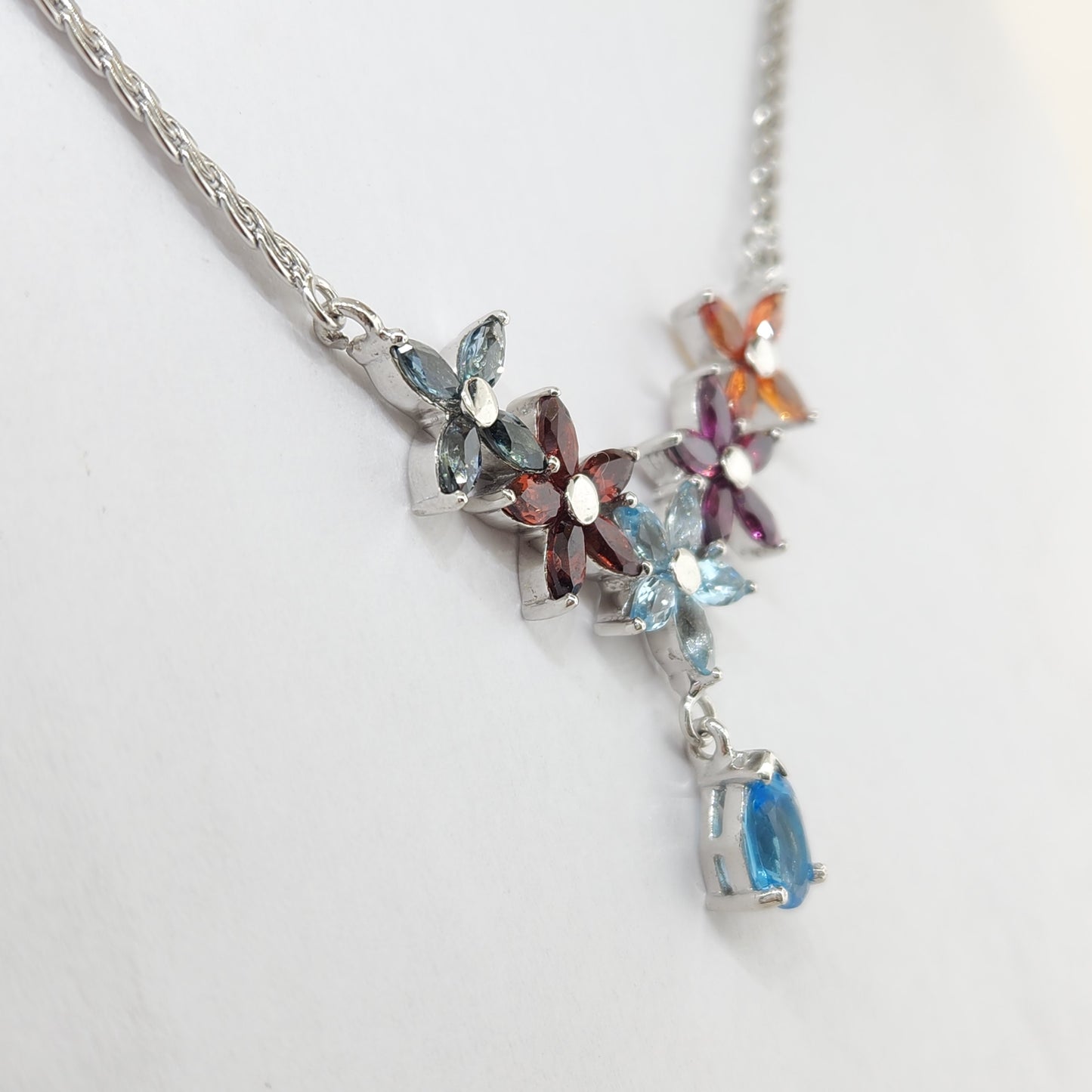 Mixed Stone Blue Topaz, Citrine, and Garnet Pendant in Sterling Silver