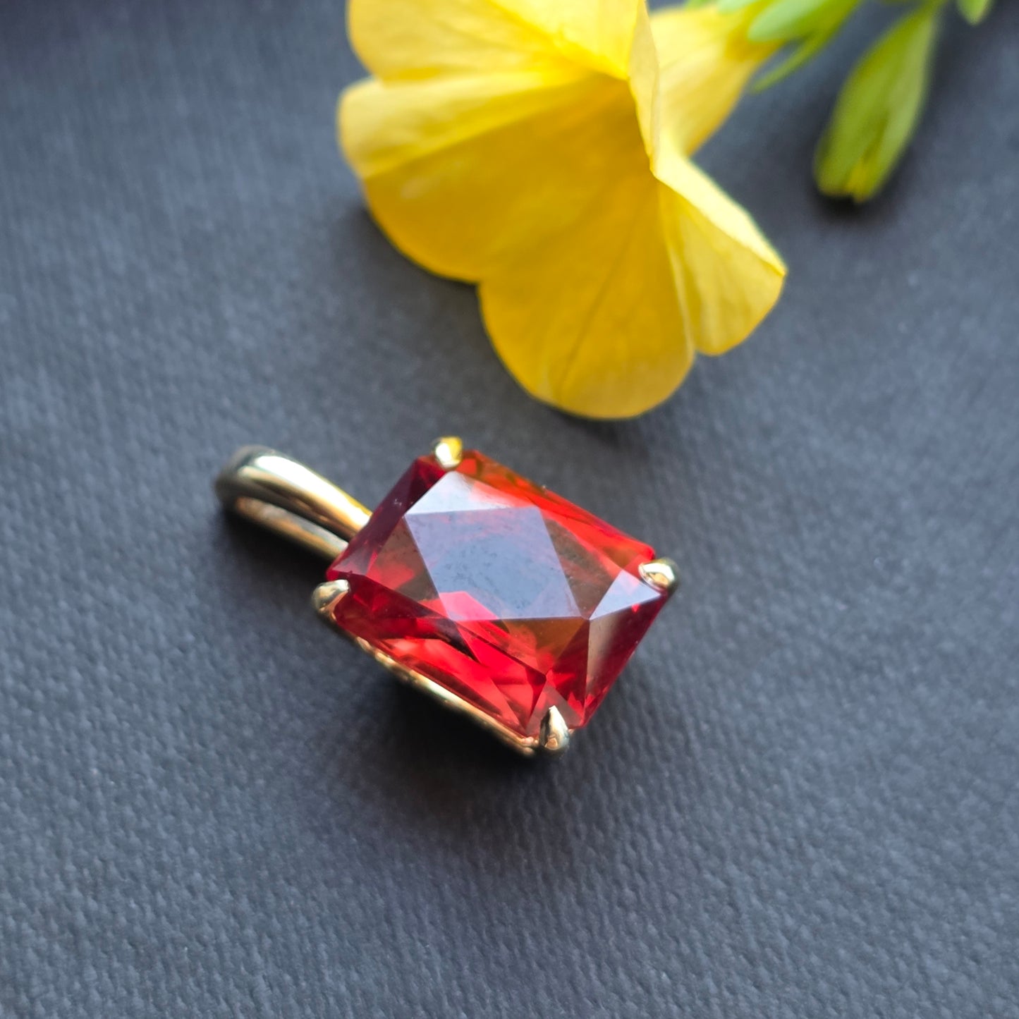 7.80 ct Oregon Sunstone Pendant, Emerald Cut, 14k Gold Setting