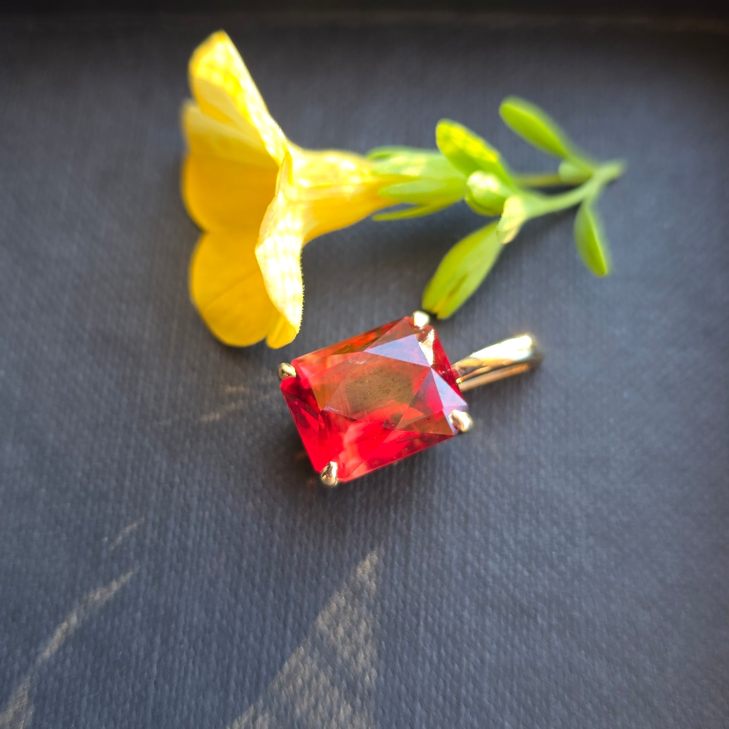 7.80 ct Oregon Sunstone Pendant, Emerald Cut, 14k Gold Setting