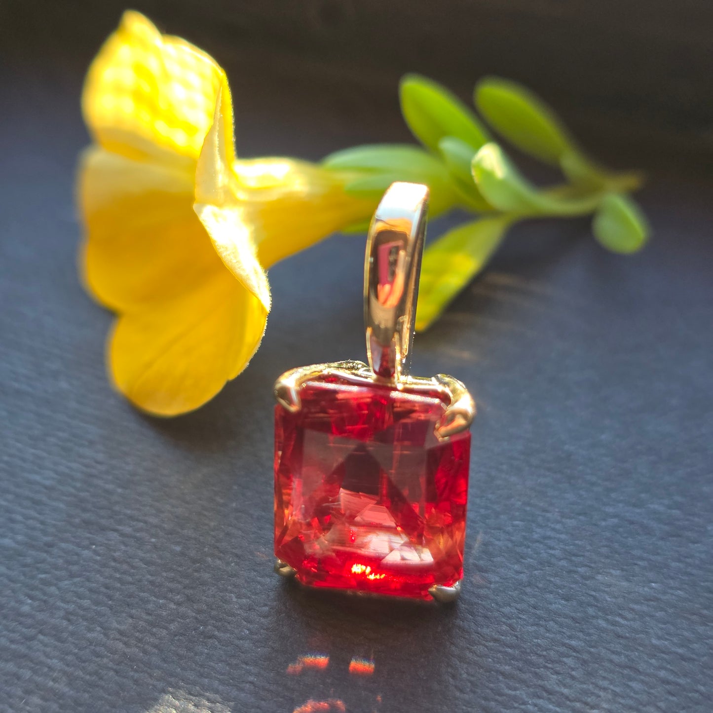 7.80 ct Oregon Sunstone Pendant, Emerald Cut, 14k Gold Setting