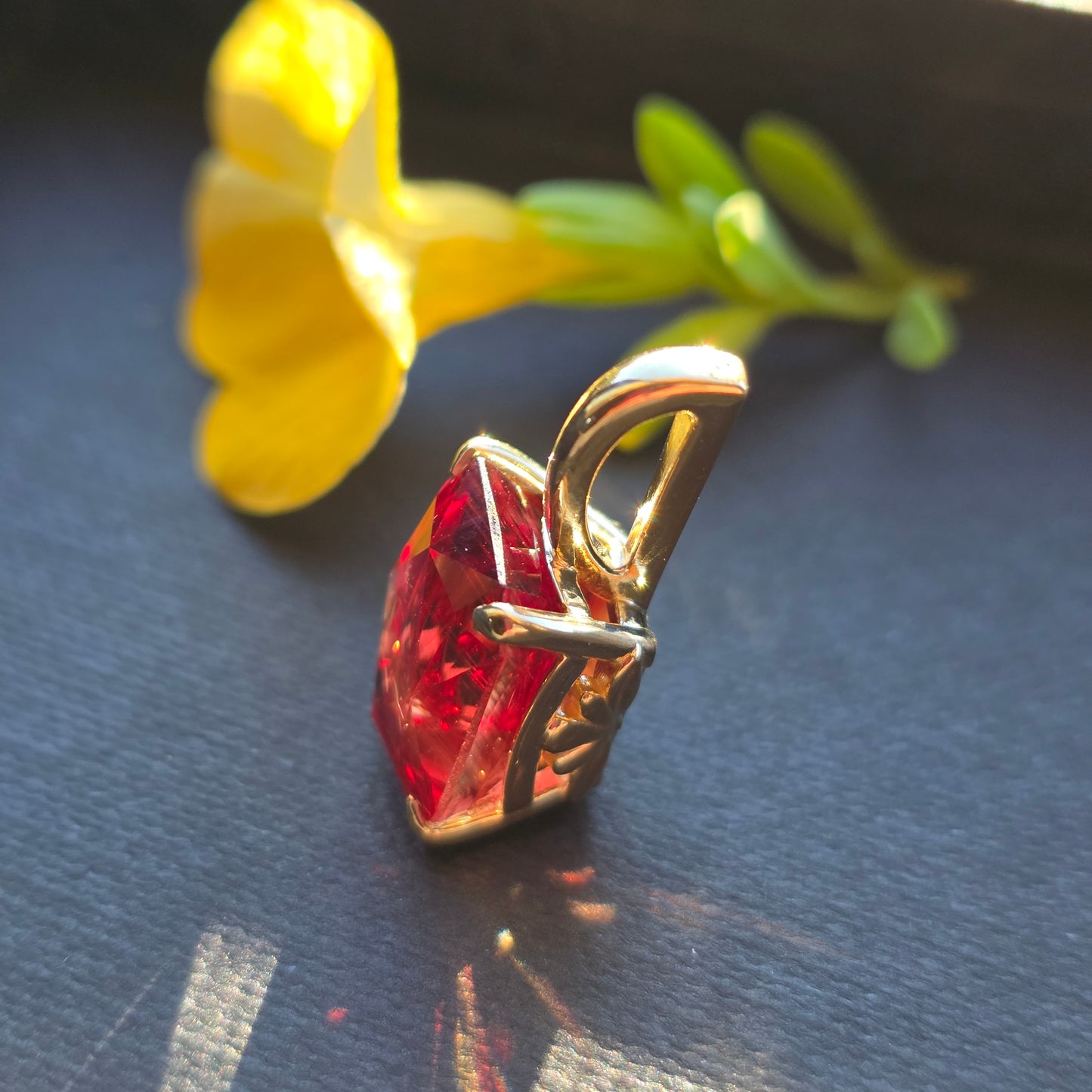 7.80 ct Oregon Sunstone Pendant, Emerald Cut, 14k Gold Setting