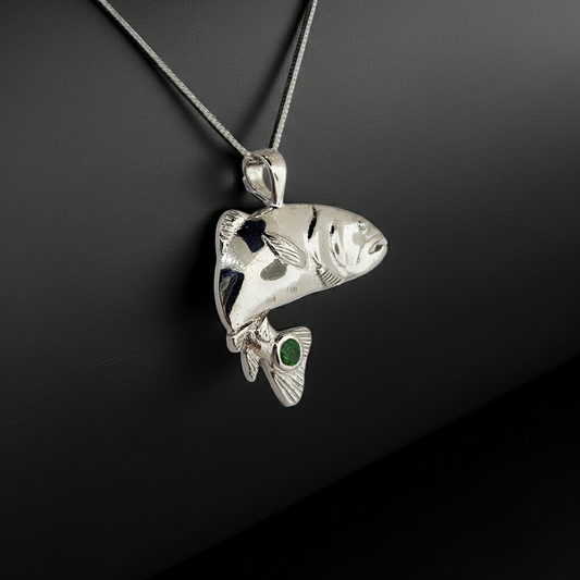Fish Pendant in Sterling Silver with Tsavorite Garnet
