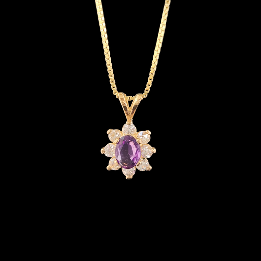 Amethyst and CZ in 14ky gold Pendant