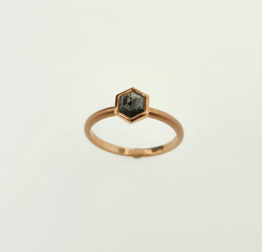 Salt & Pepper Diamond Ring 14 k Rose Gold.