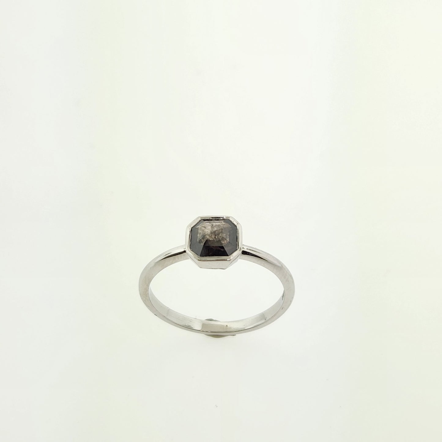 Salt & Pepper Hexagon Diamond Ring Setting in 14 k White Gold.
