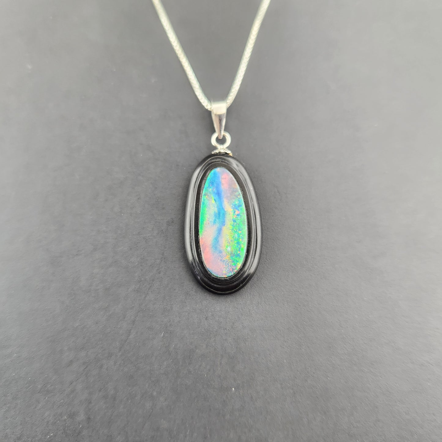 Australia Opal set in Onyx Pendant