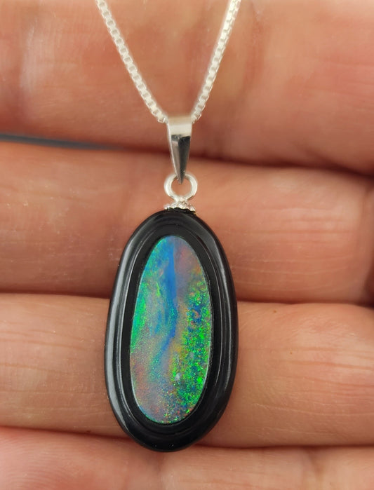 Australia Opal set in Onyx Pendant