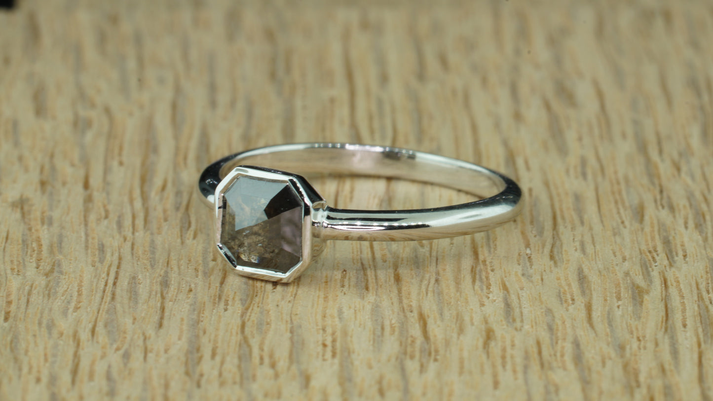 Salt & Pepper Hexagon Diamond Ring Setting in 14 k White Gold.