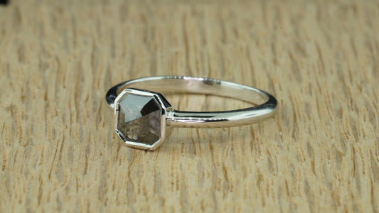 Salt & Pepper Hexagon Diamond Ring Setting in 14 k White Gold.